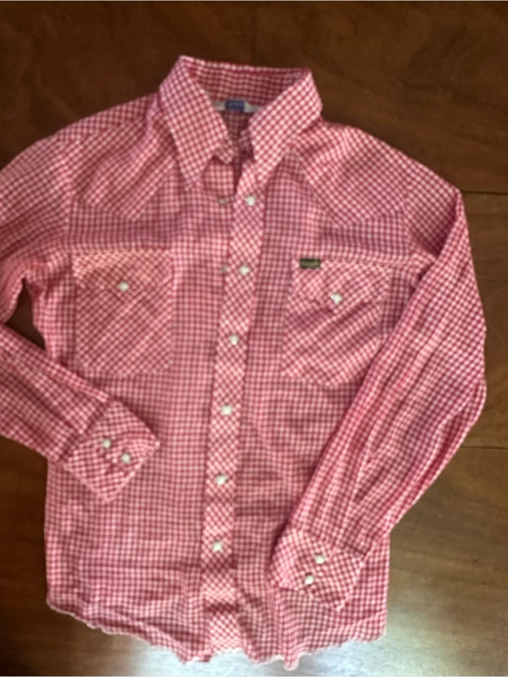 Vintage 70s 80s Wrangler Red Gingham Pearl Snap Western Shirt USA Made M - Picture 3 of 10